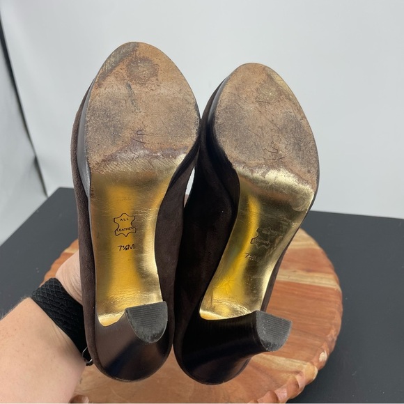 Tory Burch Brown Joan Loafer Suede heels Pumps 7.5 buckle loafers logo - Picture 8 of 9